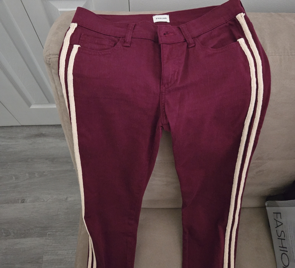 Sneak Peek (Fashion Nova) Red and Cream Stripe Detail Jeans